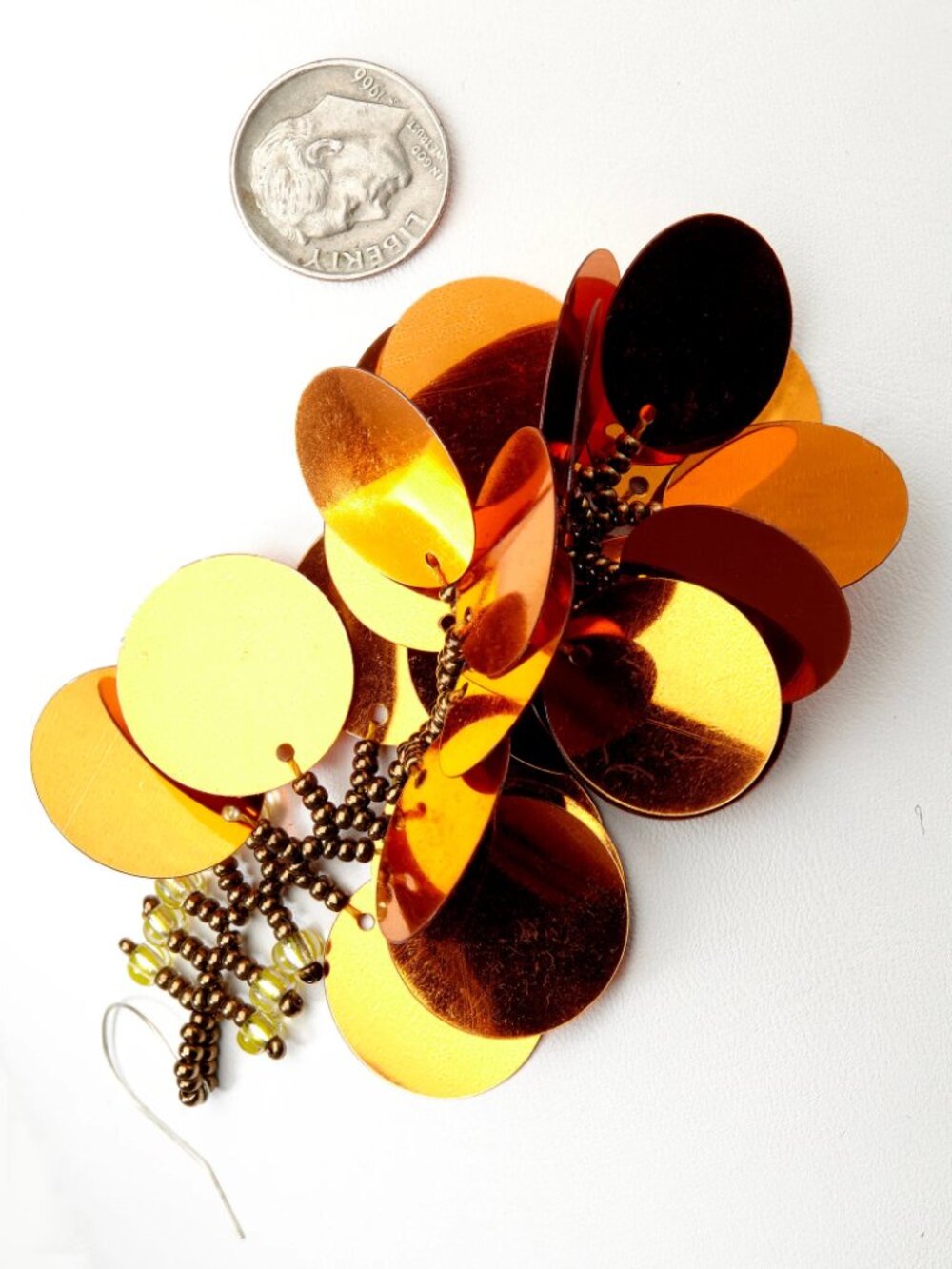 Lightweight Sequin Earrings. Huge Oversized Orange Statement Jewelry - Picture 4 of 4